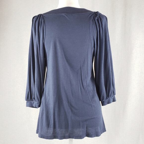 Splendid Blouse Women L Blue 3/4 Sleeve Knit Wide V-neck Flowy STMJ1435 USA Made - Picture 3 of 6